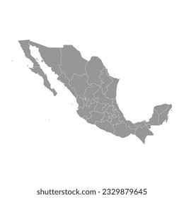Grey map of the states of Mexico. Vector illustration.