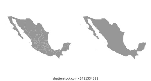 Grey map of the states of Mexico. Vector illustration.
