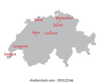 grey map of Switzerland with indication of largest cities
