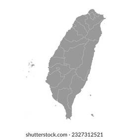 Grey map of Taiwan with administrative divisions. Vector illustration.