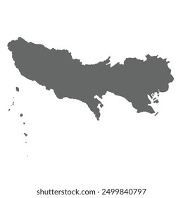 Grey map of Tokyo prefecture isolated on white background. Vector illustration