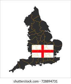 Grey map of United Kingdom(England) and national flag.