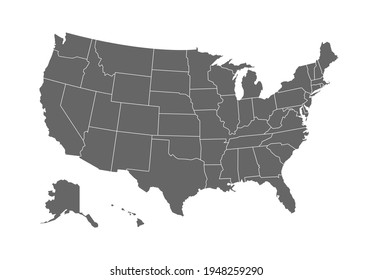 Grey map of United States of America on white background. Vector illustration eps 10