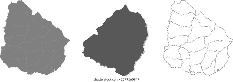 Grey Map of Uruguay with Departments
