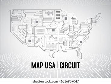 Grey map USA circuit board perspective. Vector. illustration.on white background.