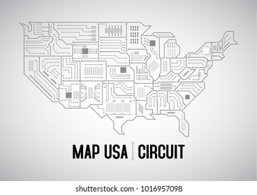 Grey Map USA Circuit Board Perspective. Vector. Illustration.on White Background.