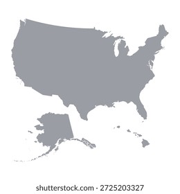Graue Karte der USA einzeln auf weißem Hintergrund. Vektorgrafik