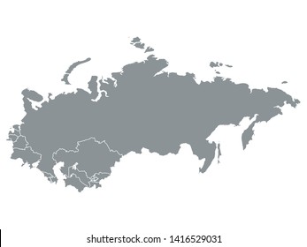 Grey Map of USSR (Soviet Union) With Member Countries on White Background - Miller Projection