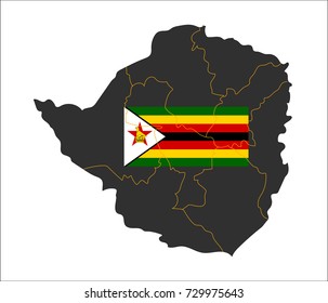 Grey map of Zimbabwe and national flag.