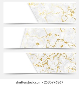 Grey marble with golden metal abstratc pattern business cards collection. Vector illustration