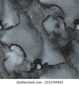 Patrón de mármol gris. Acuarela De Mármol Gris. Piedra de roca gris. Muro de mármol de color de agua negra. Fondo de la tinta metálica de alcohol. Fondo Gris Seamless. Pintura abstracta de vectores. Grunge del vector de luz.