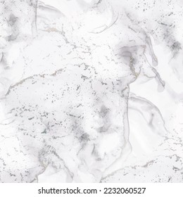Grey Marble Pattern. Light Seamless Watercolor. White Alcohol Ink Watercolor. Light Marble Background. White Tile Floor. Fluid Vector Pattern. Modern Seamless Template. Grey Water Color Marble Paint.