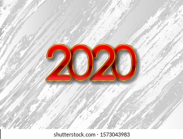 Grey marble texture and red retro 2020 New Year abstract background. Grunge Christmas graphic design. Vector illustration