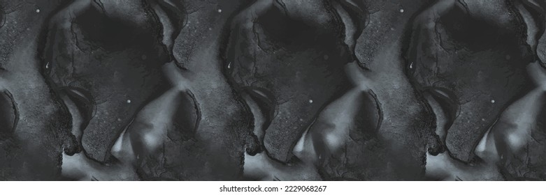 Acuarela De Mármol Gris. Fondo de degradado negro. Muro de mosaico gris. Patrón de líquido negro. Fondo de color de agua metálica. Esplash vectorial ligero. Piedra de repetición de tinta de alcohol sucia. Plantilla de vectores sin problemas.