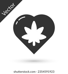 Hoja de Marihuana gris en forma de corazón icono aislado en fondo blanco. Símbolo de cáñamo.  Ilustración vectorial