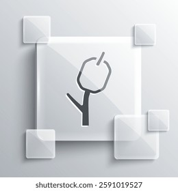 Grey Marshmallow on stick icon isolated on grey background. Square glass panels. Vector