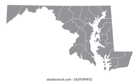 Grey Maryland administrative map on white background vector