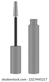 Grey mascara, open bottle, vector