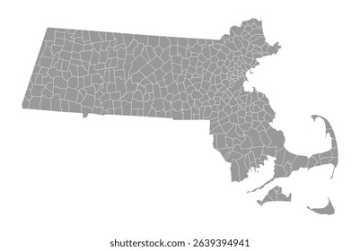 Grey Massachusetts map with county divisions vector