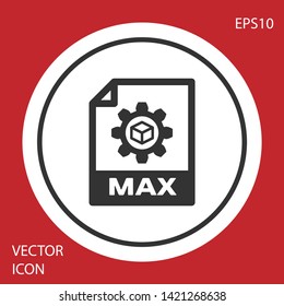 Grey MAX file document icon. Download max button icon isolated on red background. MAX file symbol. White circle button. Vector Illustration