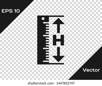 Grey The measuring height and length icon isolated on transparent background. Ruler, straightedge, scale symbol.  Vector Illustration