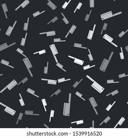 Grey Meat chopper icon isolated seamless pattern on black background. Kitchen knife for meat. Butcher knife.  Vector Illustration