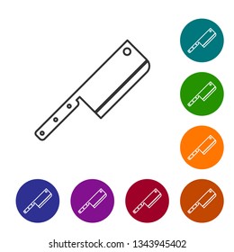 Grey Meat chopper line icon isolated on white background. Kitchen knife for meat. Butcher knife. Vector Illustration
