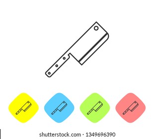 Grey Meat chopper line icon isolated on white background. Kitchen knife for meat. Butcher knife. Set icon in color rhombus buttons. Vector Illustration