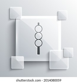 Grey Meatballs on wooden stick icon isolated on grey background. Skewer with meat. Square glass panels. Vector