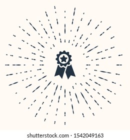 Grey Medal with star icon isolated on beige background. Winner achievement sign. Award medal. Abstract circle random dots. Vector Illustration