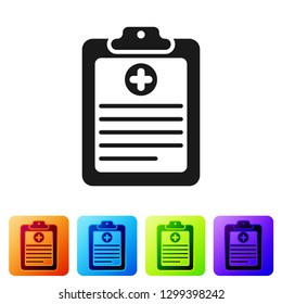 Grey Medical clipboard with clinical record icon isolated on white background. Health insurance form. Document: clinical record, prescription, medical check marks report. Vector Illustration