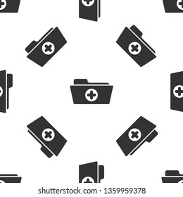 Grey Medical health record folder for healthcare icon isolated seamless pattern on white background. Patient file icon. Medical history symbol. Vector Illustration