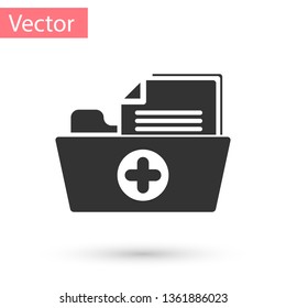 Grey Medical health record folder for healthcare icon isolated on white background. Patient file icon. Medical history symbol. Vector Illustration