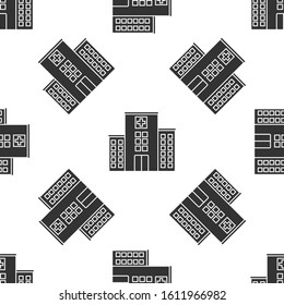 Grey Medical hospital building with cross icon isolated seamless pattern on white background. Medical center. Health care.  Vector Illustration