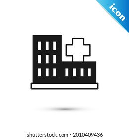 Grey Medical hospital building with cross icon isolated on white background. Medical center. Health care.  Vector