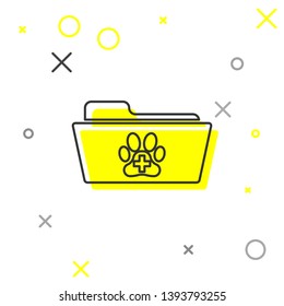 Grey Medical veterinary record folder line icon isolated on white background. Dog or cat paw print. Document for pet. Patient file icon. Vector Illustration