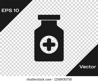 Grey Medicine bottle icon isolated on transparent background. Bottle pill sign. Pharmacy design. Vector Illustration