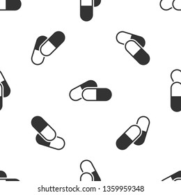 Grey Medicine pill or tablet icon isolated seamless pattern on white background. Capsule pill and drug sign. Pharmacy design. Vector Illustration