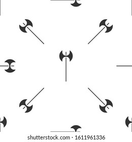 Grey Medieval axe icon isolated seamless pattern on white background. Battle axe, executioner axe. Medieval weapon.  Vector Illustration