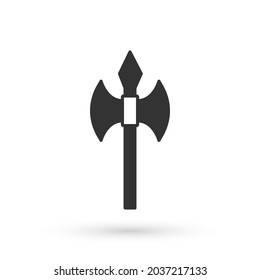Graues mittelalterliches Axt-Symbol einzeln auf weißem Hintergrund. Schlacht Axt, Scharfrichter Axt. Mittelalterliche Waffe.  Vektorgrafik