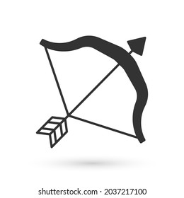 Grey Medieval bow and arrow icon isolated on white background. Medieval weapon.  Vector