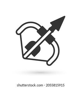 Grey Medieval bow and arrow icon isolated on white background. Medieval weapon.  Vector