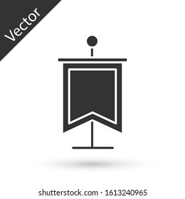 Grey Medieval flag icon isolated on white background. Country, state, or territory ruled by a king or queen.  Vector Illustration