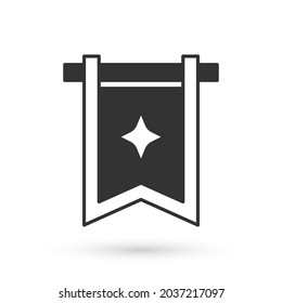 Grey Medieval flag icon isolated on white background. Country, state, or territory ruled by a king or queen.  Vector