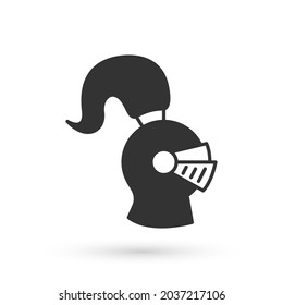 Grey Medieval iron helmet for head protection icon isolated on white background. Knight helmet.  Vector