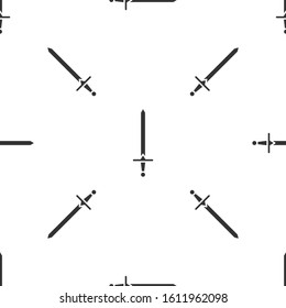 Grey Medieval sword icon isolated seamless pattern on white background. Medieval weapon.  Vector Illustration
