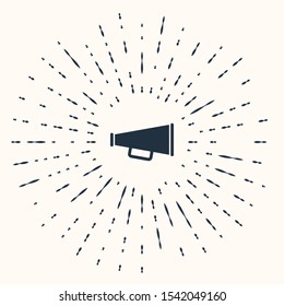 Grey Megaphone icon isolated on beige background. Abstract circle random dots. Vector Illustration