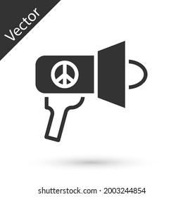 Icono de Megáfono gris aislado en fondo blanco. Firma del altavoz.  Vector