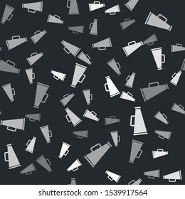 Grey Megaphone icon isolated seamless pattern on black background.  Vector Illustration
