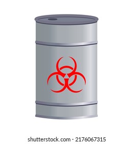Grey metal barrels with nuclear pollution. Biohazard, Radioactive, Toxic waste. Vector